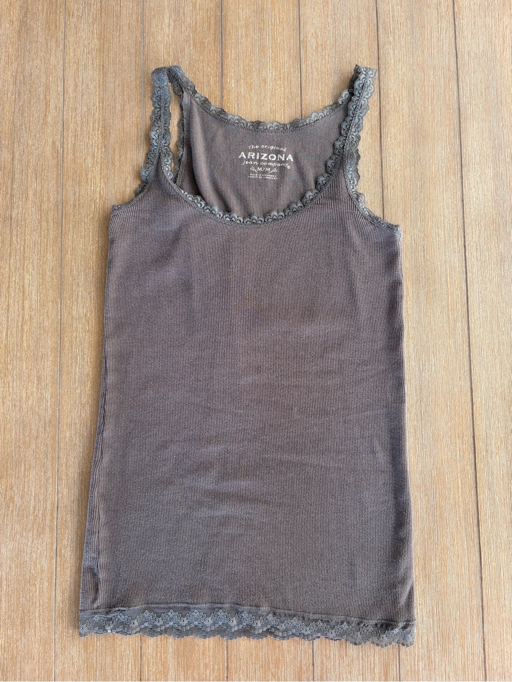 🌸Arizona Jean Company Gray Lace-Trim Ribbed Tank🌸